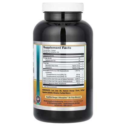 Amazing Nutrition, Amazing Omega, Norwegian Cod Liver Oil, Fresh Orange, 1,000 mg, 250 Softgels