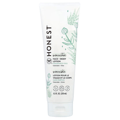 The Honest Company, Sensitive, Face + Body Lotion, Fragrance Free, 8.5 fl oz (250 ml)