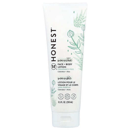 The Honest Company, Sensitive, Face + Body Lotion, Fragrance Free, 8.5 fl oz (250 ml)