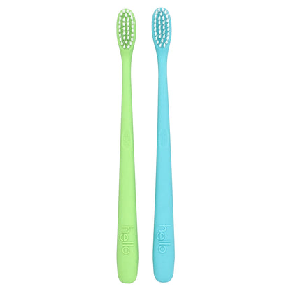 Hello, Toothbrushes, Soft, Green/Blue, 2 Toothbrushes
