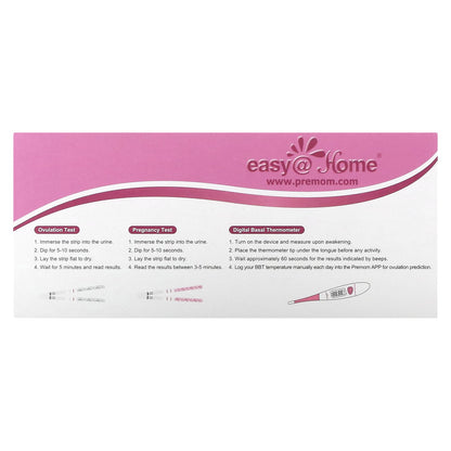 Easy@Home, Fertility Test Kit, 50 Ovulation Tests, 20 Pregnancy Tests, 1 Basal Thermometer, 141 Piece Kit