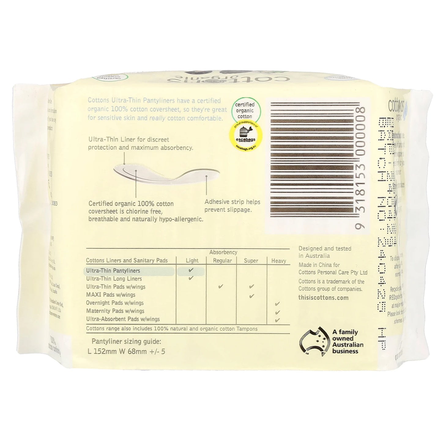 Cottons, 100% Cotton Comfortable, Pantyliners, Ultra-Thin, 24 Liners