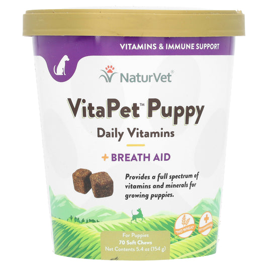 NaturVet, VitaPet Puppy, Daily Vitamins + Breath Aid, For Puppies, 70 Soft Chews, 5.4 oz (154 g)