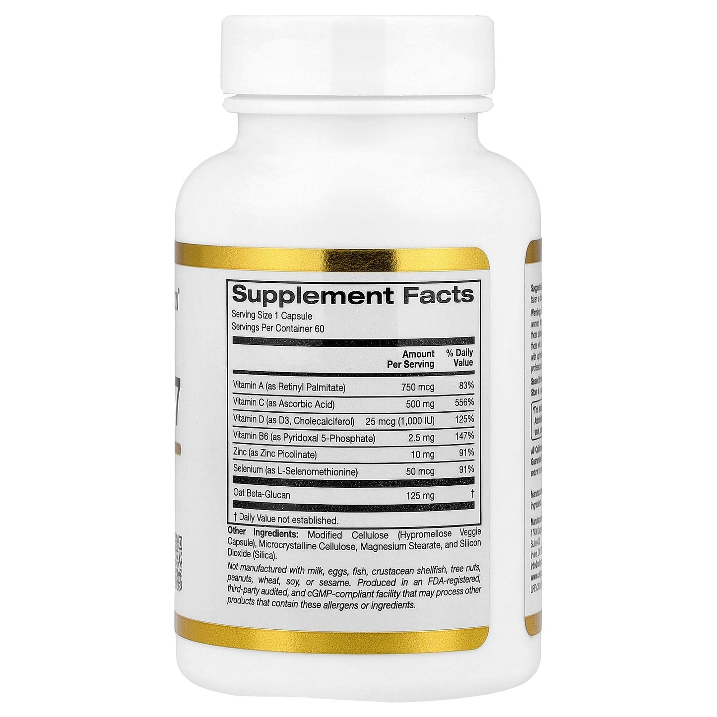 California Gold Nutrition, Defender 7, with Vitamin A, Zinc, Selenium & Oat Beta-Glucan, 60 Veggie Capsules