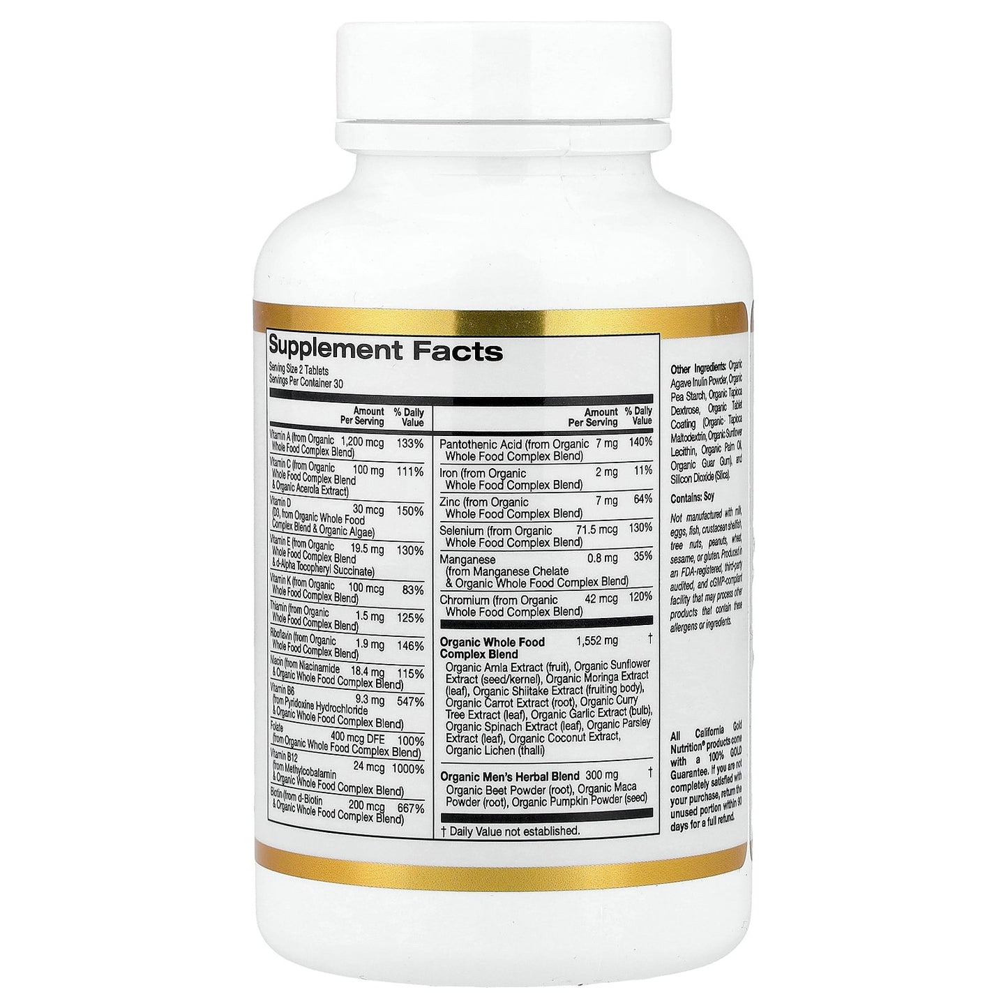 California Gold Nutrition, Organic Whole Food Men's 40+ Multivitamin with Organic Amla Extract, Organic Sunflower Extract, Organic Moringa Extract, and Organic Shiitake Extract , 60 Tablets