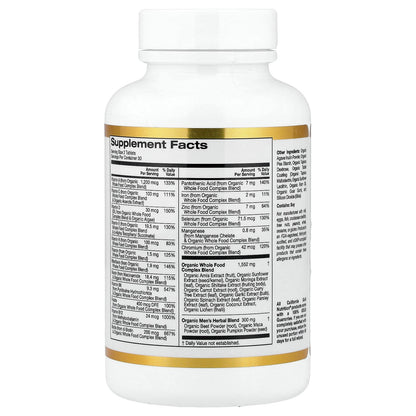 California Gold Nutrition, Organic Whole Food Men's 40+ Multivitamin with Organic Amla Extract, Organic Sunflower Extract, Organic Moringa Extract, and Organic Shiitake Extract , 60 Tablets