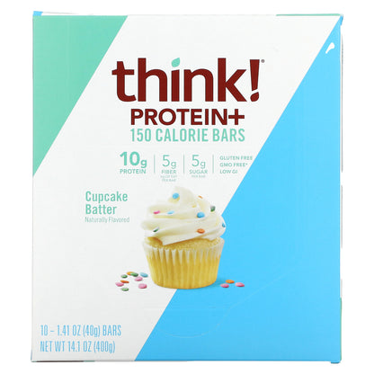 Think !, Protein+ 150 Calorie Bars, Cupcake Batter, 10 Bars, 1.41 oz (40 g) Each