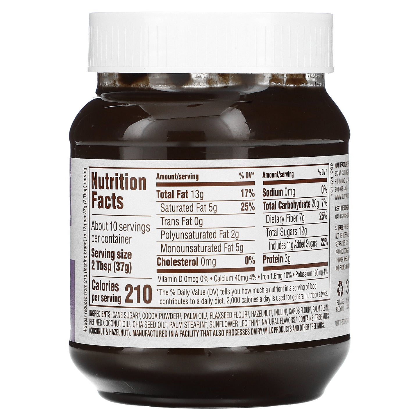 Nutiva, Organic Dark Hazelnut Spread, With Cocoa, 13 oz (369 g)