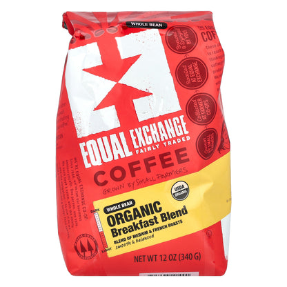 Equal Exchange, Organic Coffee, Breakfast Blend, Whole Bean, Medium & French Roasts, 12 oz (340 g)