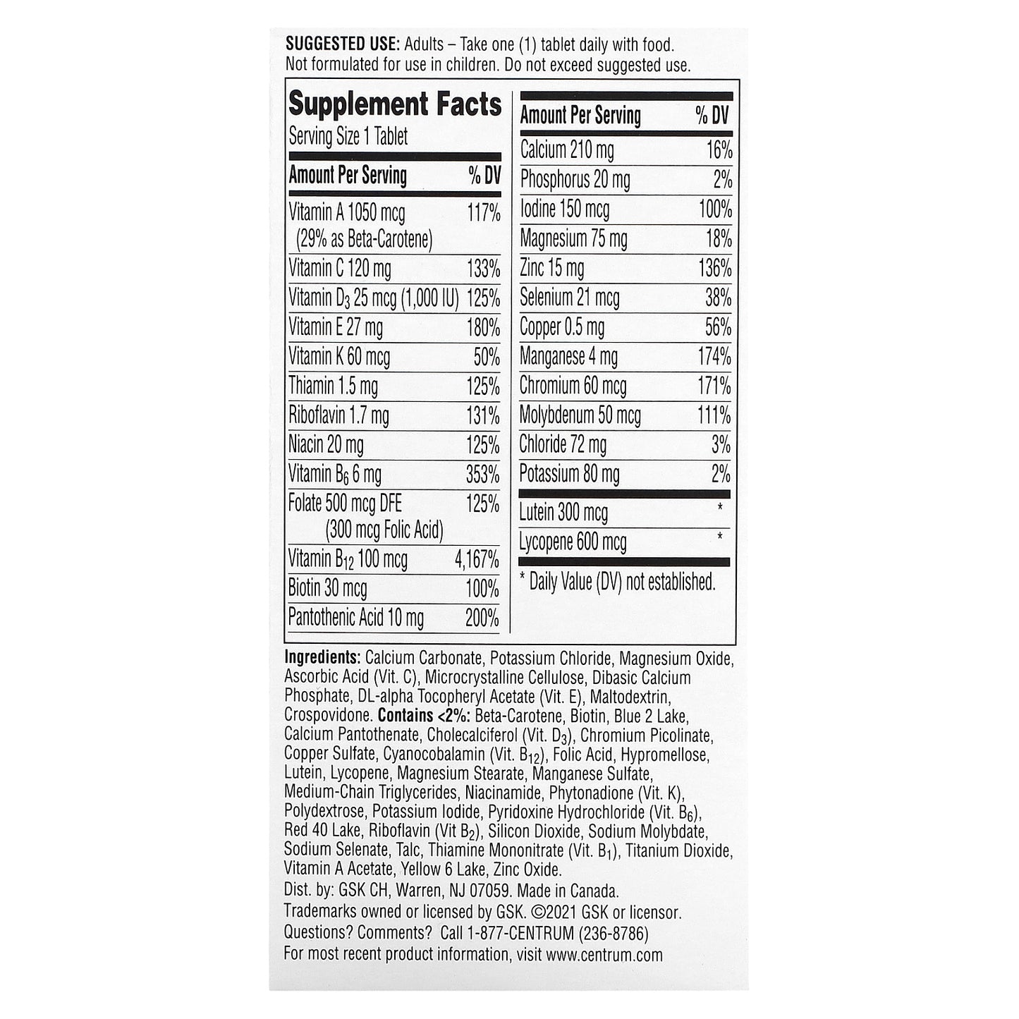 Centrum, Silver Men 50+, 100 Tablets