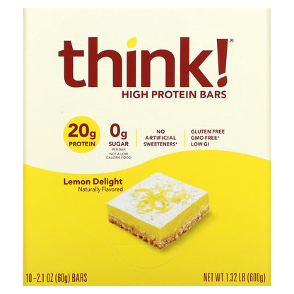 Think !, High Protein Bars, Lemon Delight, 10 Bars, 2.1 oz (60 g) Each