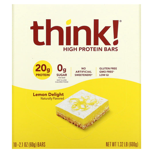 Think !, High Protein Bars, Lemon Delight, 10 Bars, 2.1 oz (60 g) Each