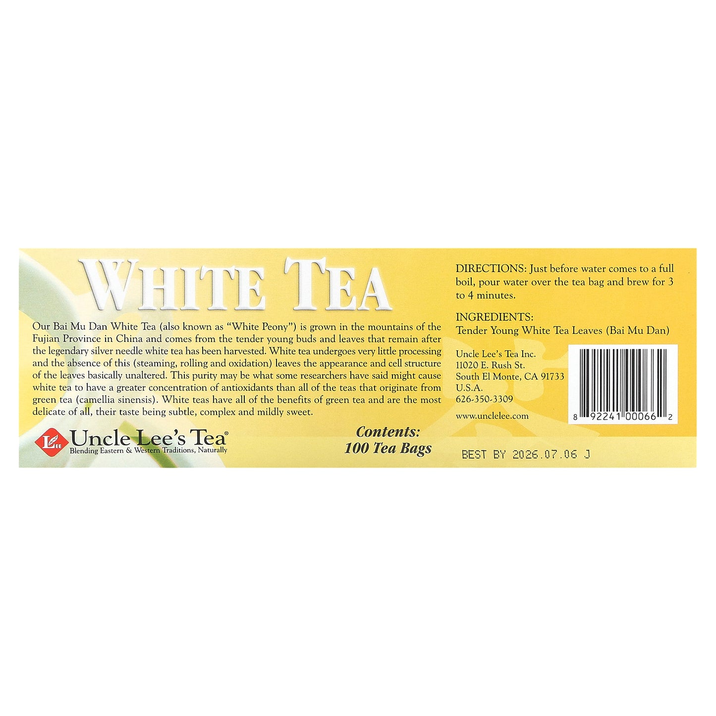 Uncle Lee's Tea, Legends of China, White Tea, 100 Tea Bags, 5.29 oz (150 g)