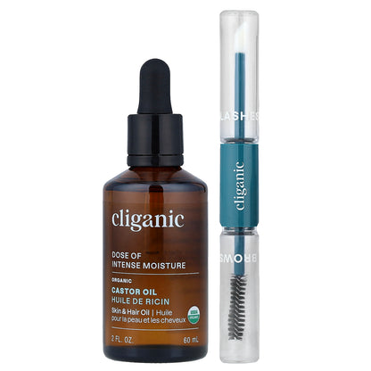 Cliganic, Dose of Intense Moisture™, Organic Castor Oil, Lash & Brow Set, 2 fl oz (60 ml)