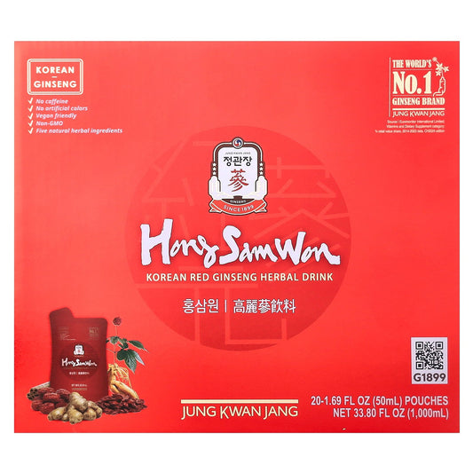 JungKwanJang, Korean Red Ginseng Herbal Drink, 20 Pouches, 1.69 fl oz (50 ml) Each