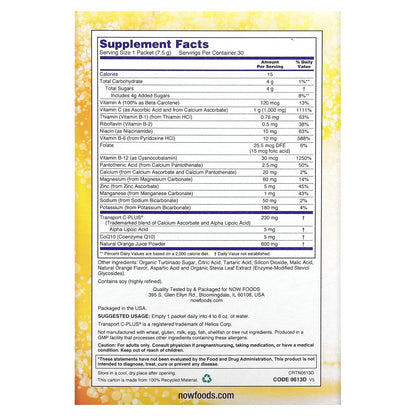 NOW Foods, Effer-C, Effervescent Drink Mix, Orange, 1,000 mg, 30 Packets, .26 oz (7.5 g) Each