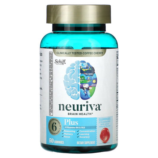 Schiff, Neuriva Brain Health, Plus Vitamins B6 & B12, Strawberry, 50 Gummies