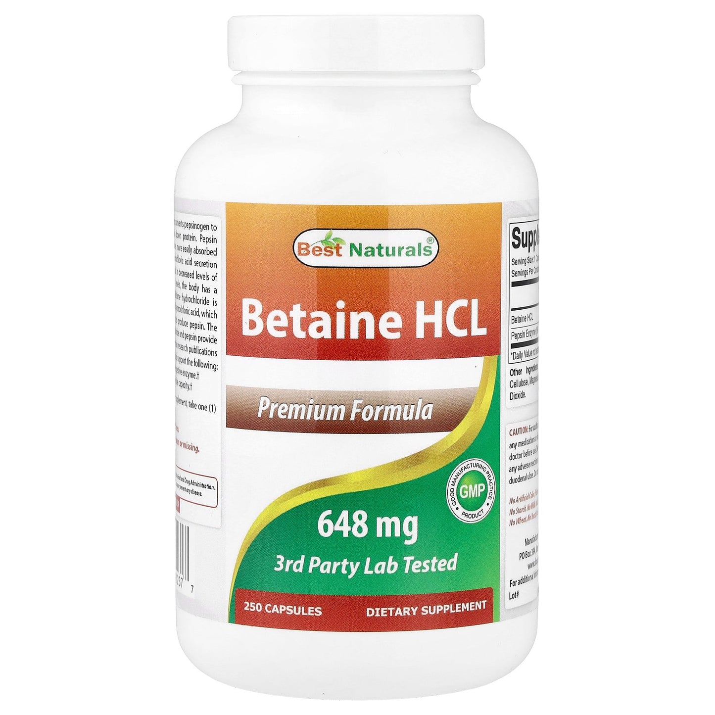 Best Naturals, Betaine HCL, 250 Capsules