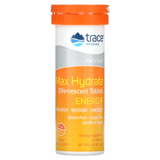 Trace Minerals ®, Max Hydrate Energy, Effervescent Tablets, Orange, 1.55 oz (44 g)