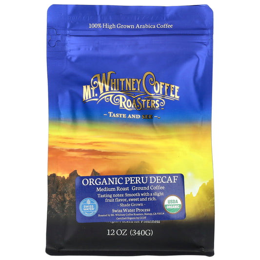 Mt. Whitney Coffee Roasters, Organic Peru Decaf, Ground Coffee, Medium Roast, 12 oz (340 g)