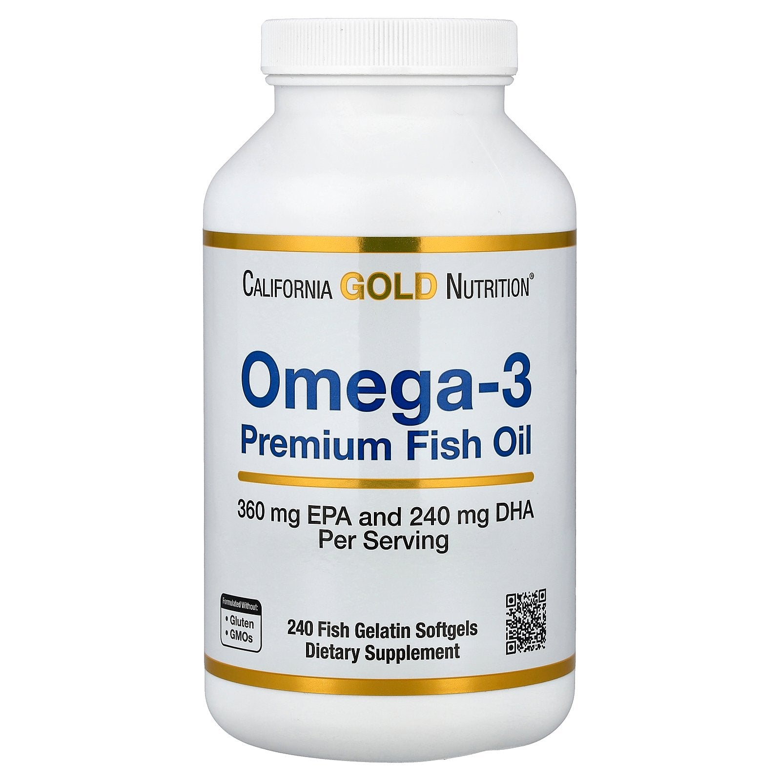 California Gold Nutrition, Omega-3, Premium Fish Oil, 240 Fish Gelatin Softgels