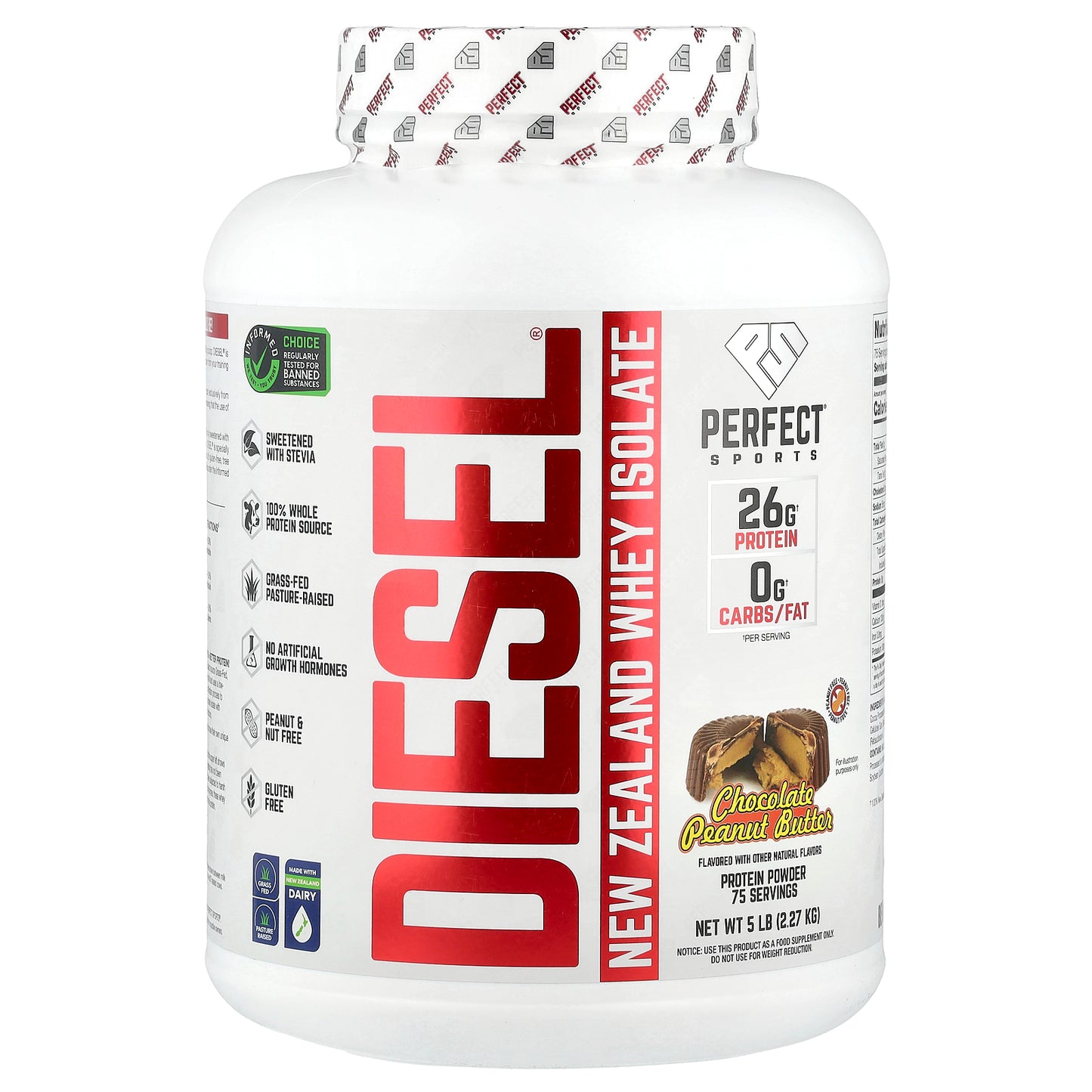 PERFECT Sports, Diesel, New Zealand Whey Isolate, Chocolate Peanut Butter, 5 lbs (2.27 kg)