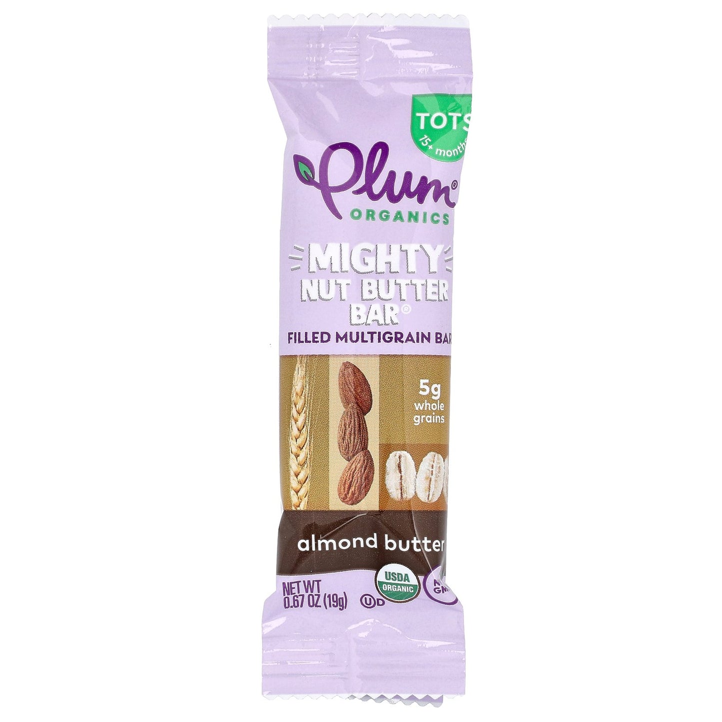 Plum Organics, Mighty Nut Butter Bar®, 15+ Months, Almond Butter, 5 Bars, 0.67 oz (19 g) Each