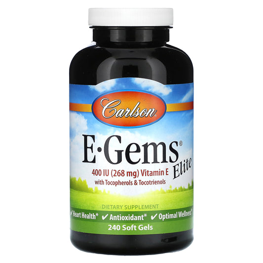 Carlson, E-Gems Elite, Vitamin E with Tocopherols & Tocotrienols, 268 mg (400 IU), 240 Soft Gels