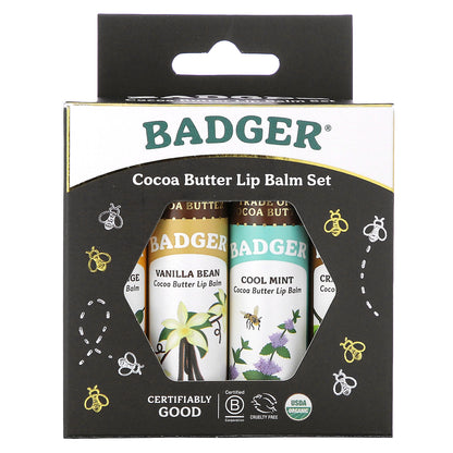 Badger, Cocoa Butter Lip Balms Set, 4 Pack, 0.25 oz (7 g) Each