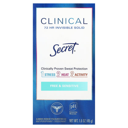 Secret, Clinical 72 HR Invisible Solid Deodorant, Free & Sensitive , 1.6 oz (45 g)