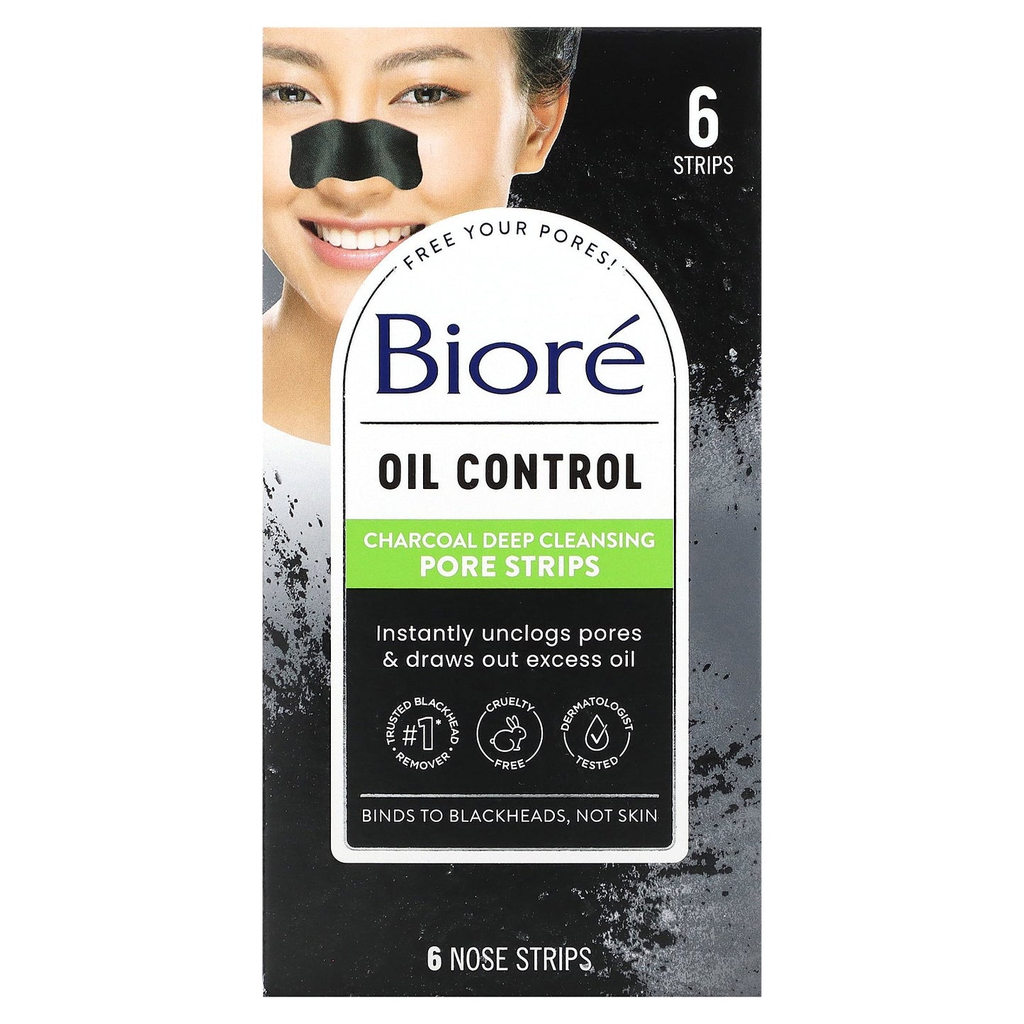 Biore, Deep Cleansing Pore Strips, Charcoal, 6 Nose Strips