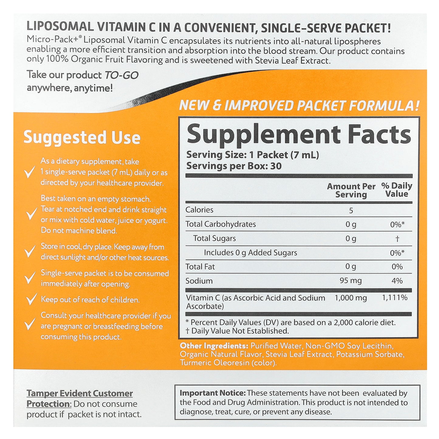 Aurora Nutrascience, Micro-Pack+®, Liposomal Vitamin C, 30 Packets, 0.24 fl oz (7 ml) Each