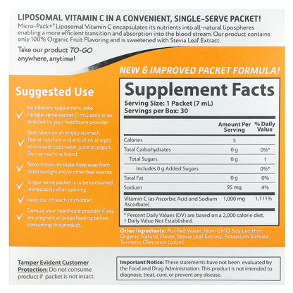 Aurora Nutrascience, Micro-Pack+®, Liposomal Vitamin C, 30 Packets, 0.24 fl oz (7 ml) Each