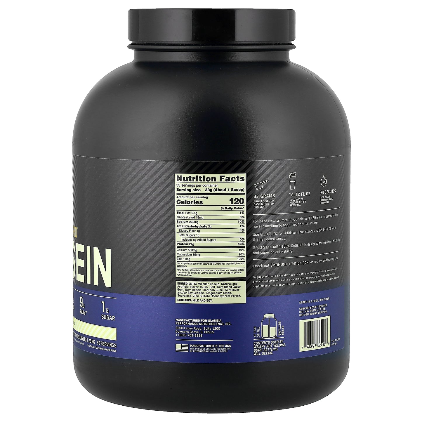 Optimum Nutrition, Gold Standard® 100% Casein, Creamy Vanilla, 3.85 lb (1.75 kg)