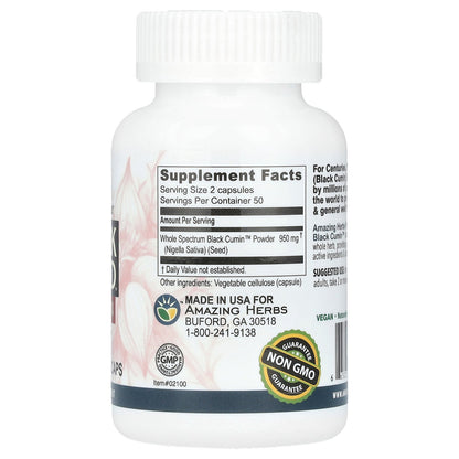 Amazing Herbs, Black Seed™, Original Plain, 100 Vegetarian Caps (475 mg per Capsule)