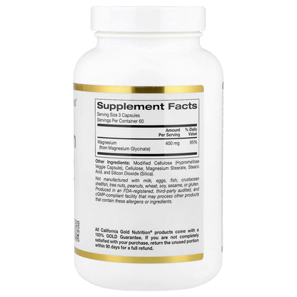 California Gold Nutrition, Magnesium Glycinate, 180 Veggie Capsules (133 mg per Capsule)