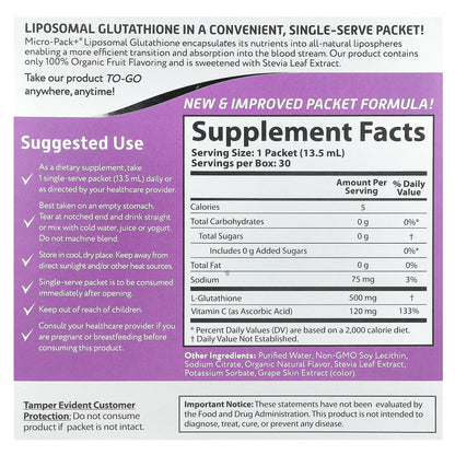 Aurora Nutrascience, Micro-Pack+®, Liposomal Glutathione, 30 Packets, 0.46 fl oz (13.5 ml) Each