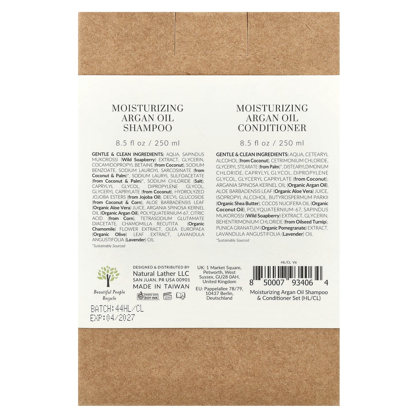 Tree To Tub, Moisturizing Argan Oil Shampoo & Conditioner Set, For Dry Hair, Relaxing Lavender, 2 Piece Set, 8.5 fl oz (250 ml) Each