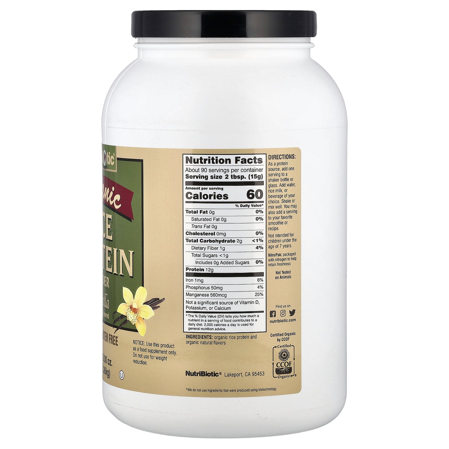 NutriBiotic, Organic Rice Protein Powder, Vanilla, 3 lb (1.36 kg)