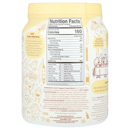 KOS, Organic Superfood Plant Protein Powder, Vanilla, 1.2 lb (555 g)