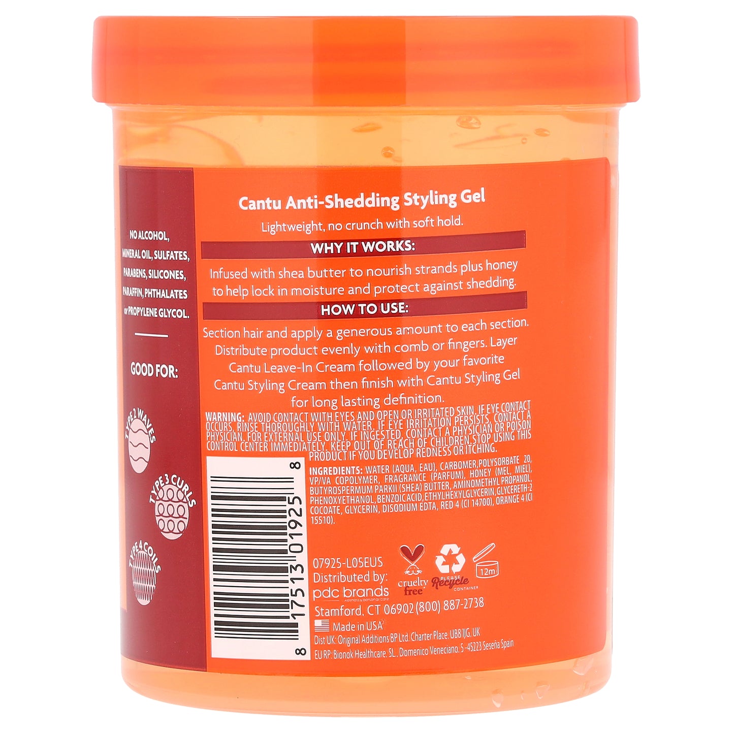 Cantu, Shea Butter, Anti-Shedding Styling Gel With Honey, Flexible Hold, 18.5 oz (524 g)