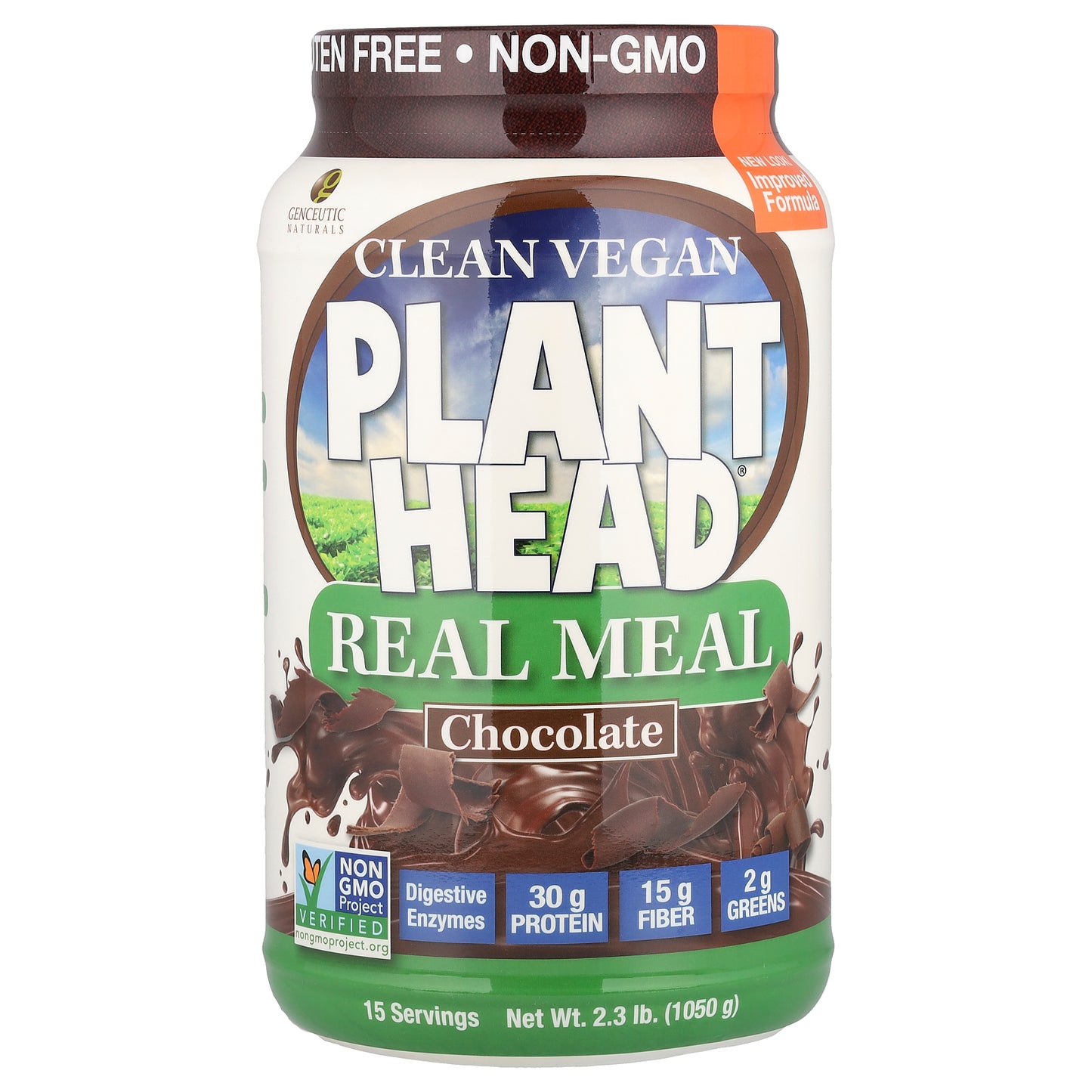 Genceutic Naturals, Clean Vegan Plant Head®, Real Meal, Chocolate, 2.3 lb (1,050 g)