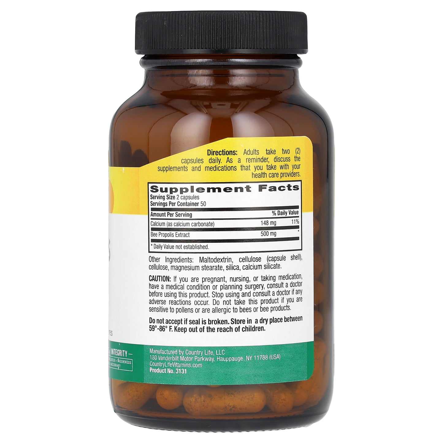 Country Life, Bee Propolis Caps, 100 Vegetarian Capsules