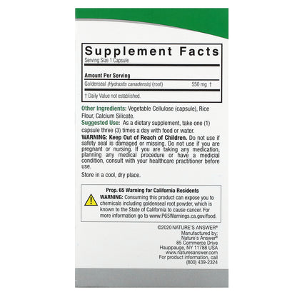 Nature's Answer, Goldenseal Root, 550 mg, 50 Vegetarian Capsules
