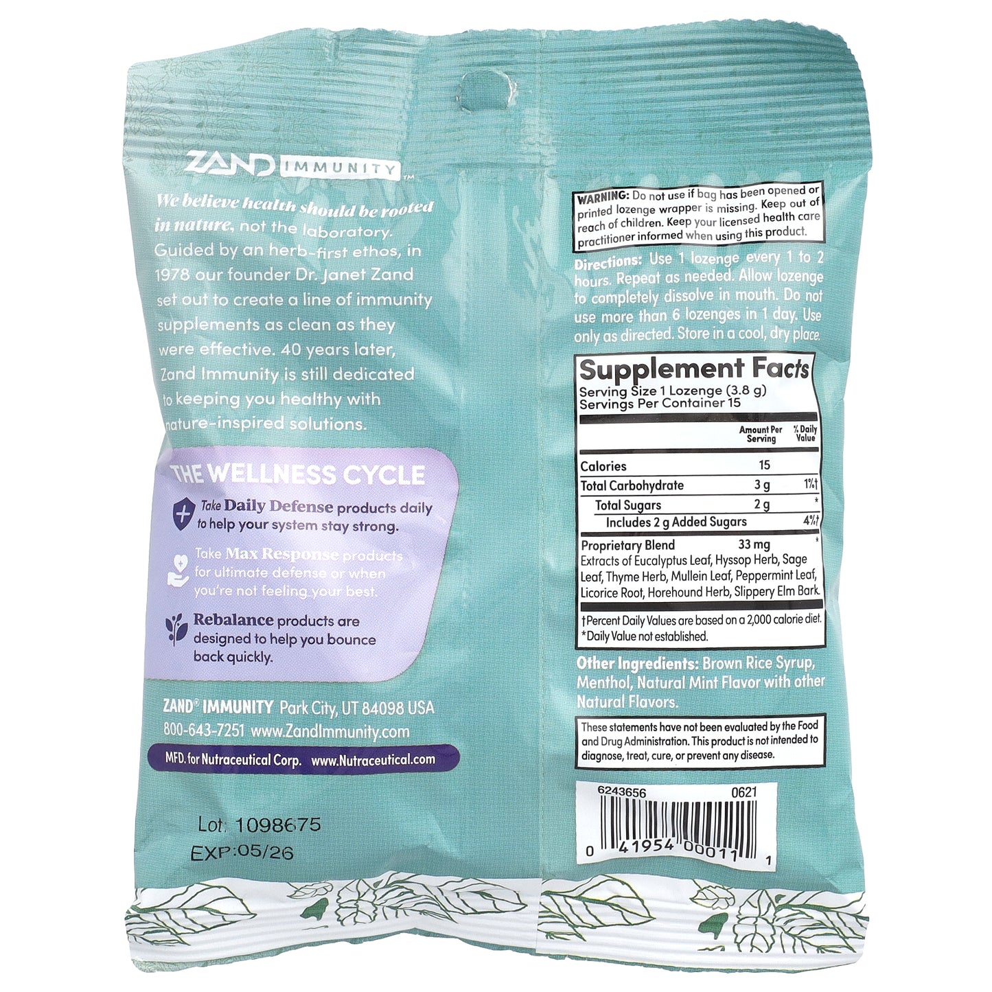 Zand, Menthol Lozenges, Cooling Mint, 15 Lozenges