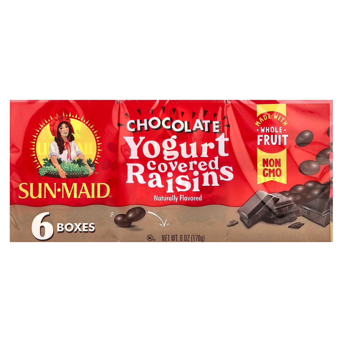 Sun-Maid, Yogurt Covered Raisins, Chocolate, 6 Boxes, 1 oz (28 g) Each