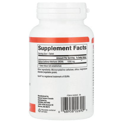 Natural Factors, MSM, 1,000 mg, 90 Tablets