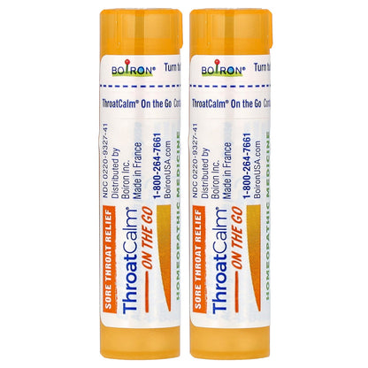 Boiron, ThroatCalm® On The Go, 2 Portables Tubes, 80 Pellets Each