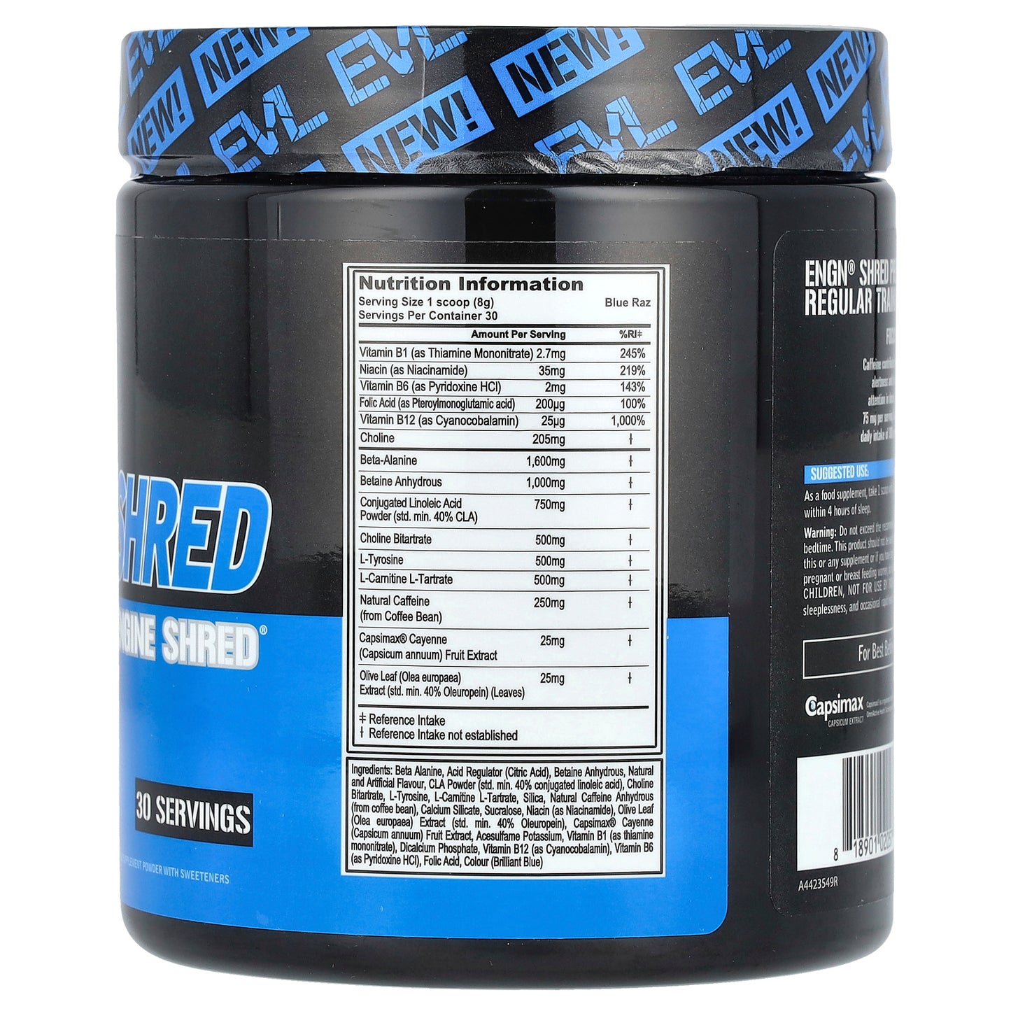 EVLution Nutrition, ENGN® Shred, Pre-Workout Engine Shred®, Blue Raz, 8.5 oz (240 g)