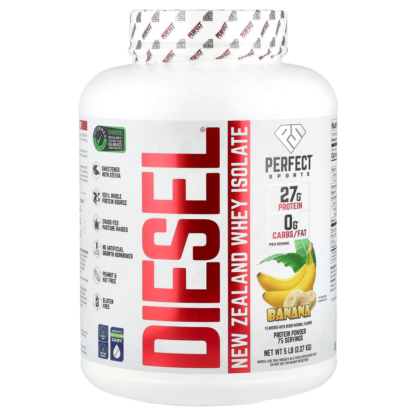 PERFECT Sports, Diesel®, New Zealand Whey Isolate, Banana, 5 lb (2.27 kg)